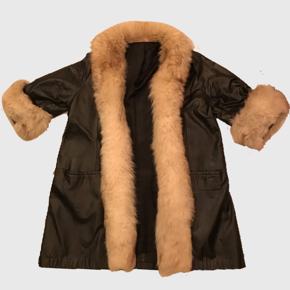 VTG LEATHER AND FOX FUR COAT - Picture 1 of 7